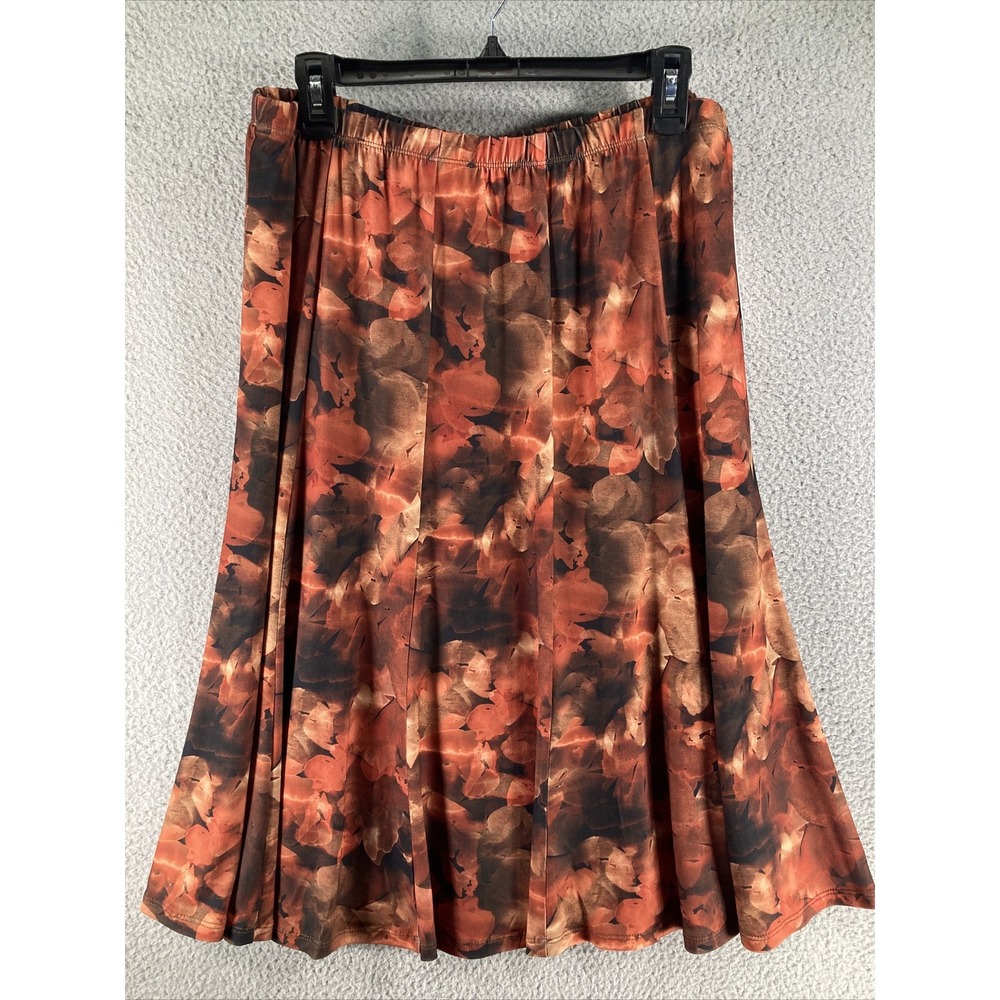 Allison Daley Skirt Womens 14P Rust Orange Abstract Floral Elastic Waist Lined